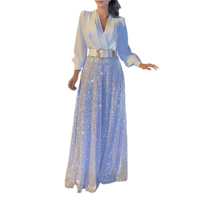 Robe de soirée glamour pour femmes avec haut scintillant et jupe évasée Chic und Stil