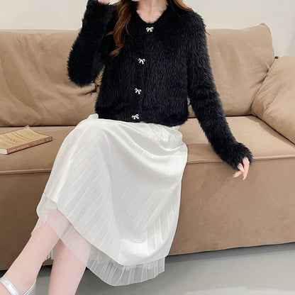 Dames pull-over en laine moelleux avec des boutons décoratifs en nœud Chic und Stil