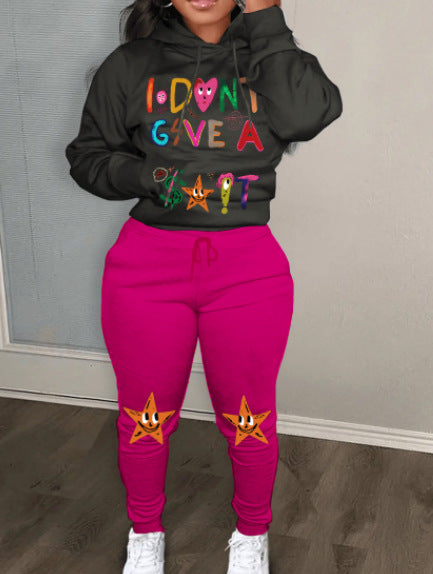 Sweatshirt and Jogging Pants Set for Women with Creative Graphic Print and Chic Dark Pattern and Style