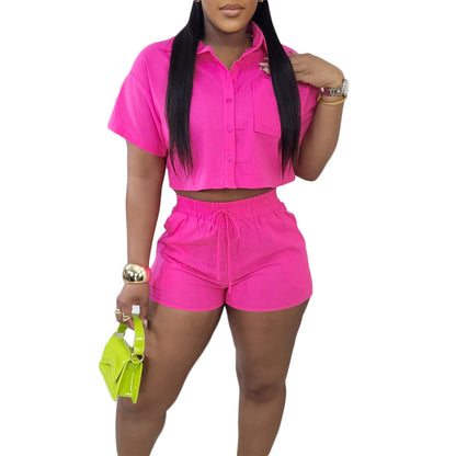 Femmes Top court à manches courtes élégant avec shorts assortis Chic und Stil