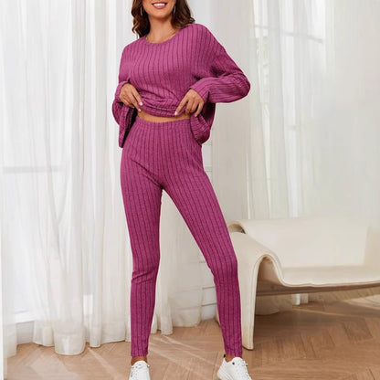 Dames Ensemble de combinaison en maille confortable à manches longues et taille élastique Chic und Stil