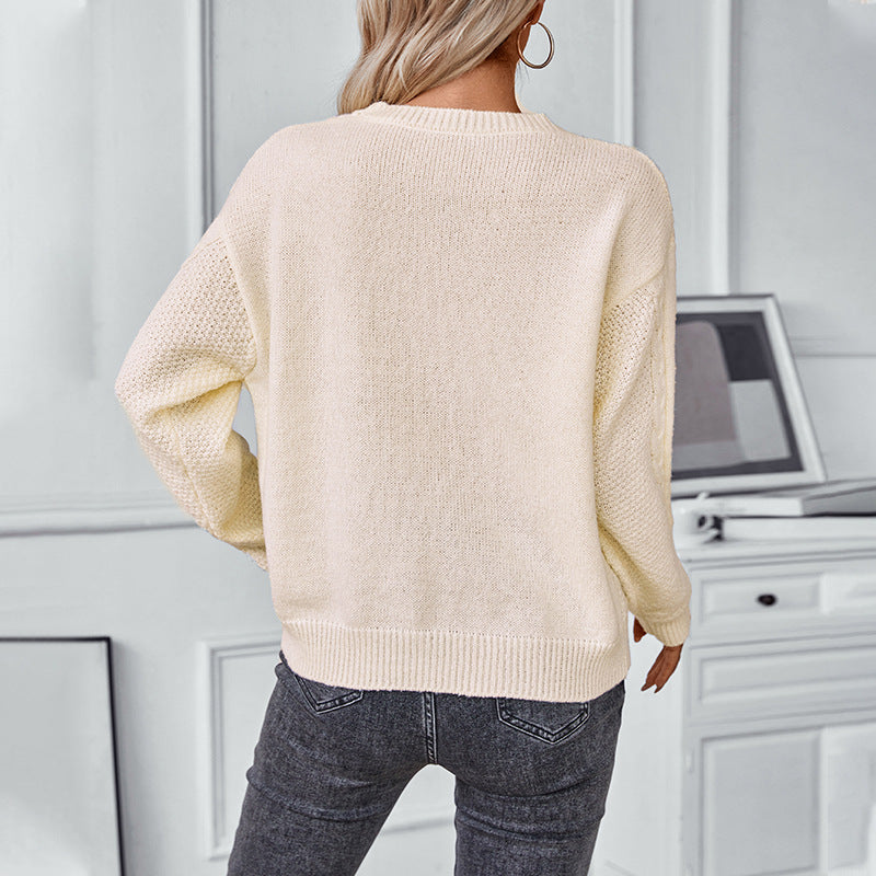 Pull en tricot pour femmes avec décolleté en V moderne et design en torsade Chic und Stil
