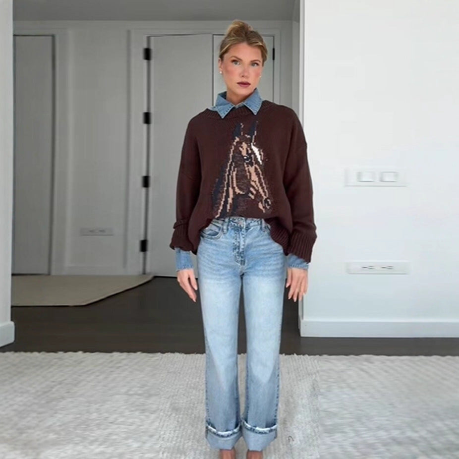 Women's sweatshirt with artistic animal pattern and relaxed fit Chic and Style