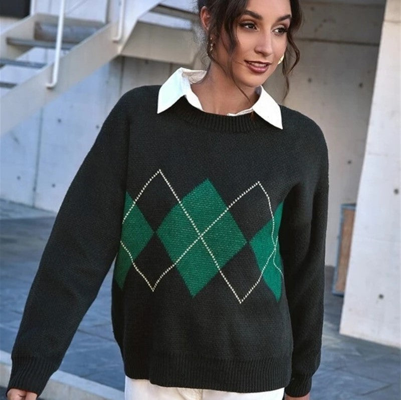 Pull en tricot épais pour femmes avec un motif à carreaux moderne et une coupe oversized décontractée Chic und Stil