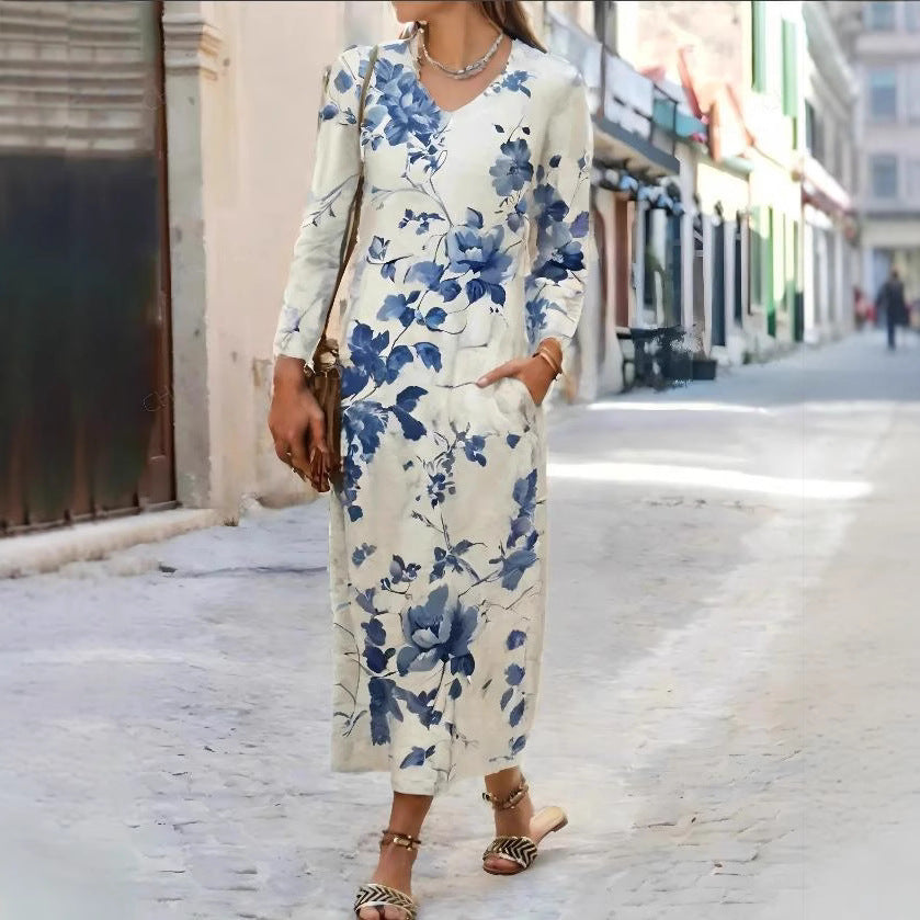 Robe maxi pour femmes avec motif floral vintage et poches pratiques Chic und Stil