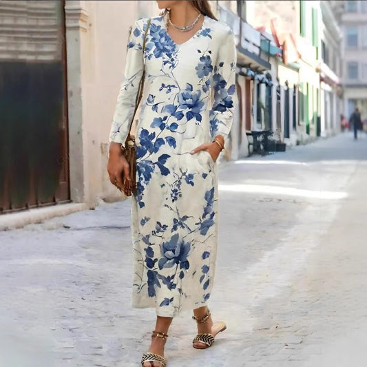 Robe maxi pour femmes avec motif floral vintage et poches pratiques Chic und Stil