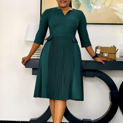 Dames Élégante Robe Midi à Plis Chic und Stil