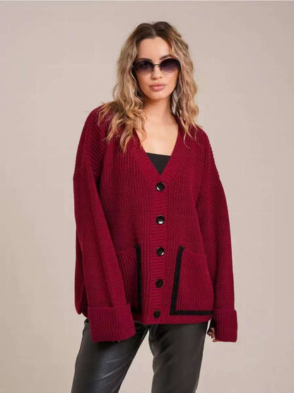 Dames gros tricot cardigan avec ouvertures à l'avant et grands boutons Chic und Stil