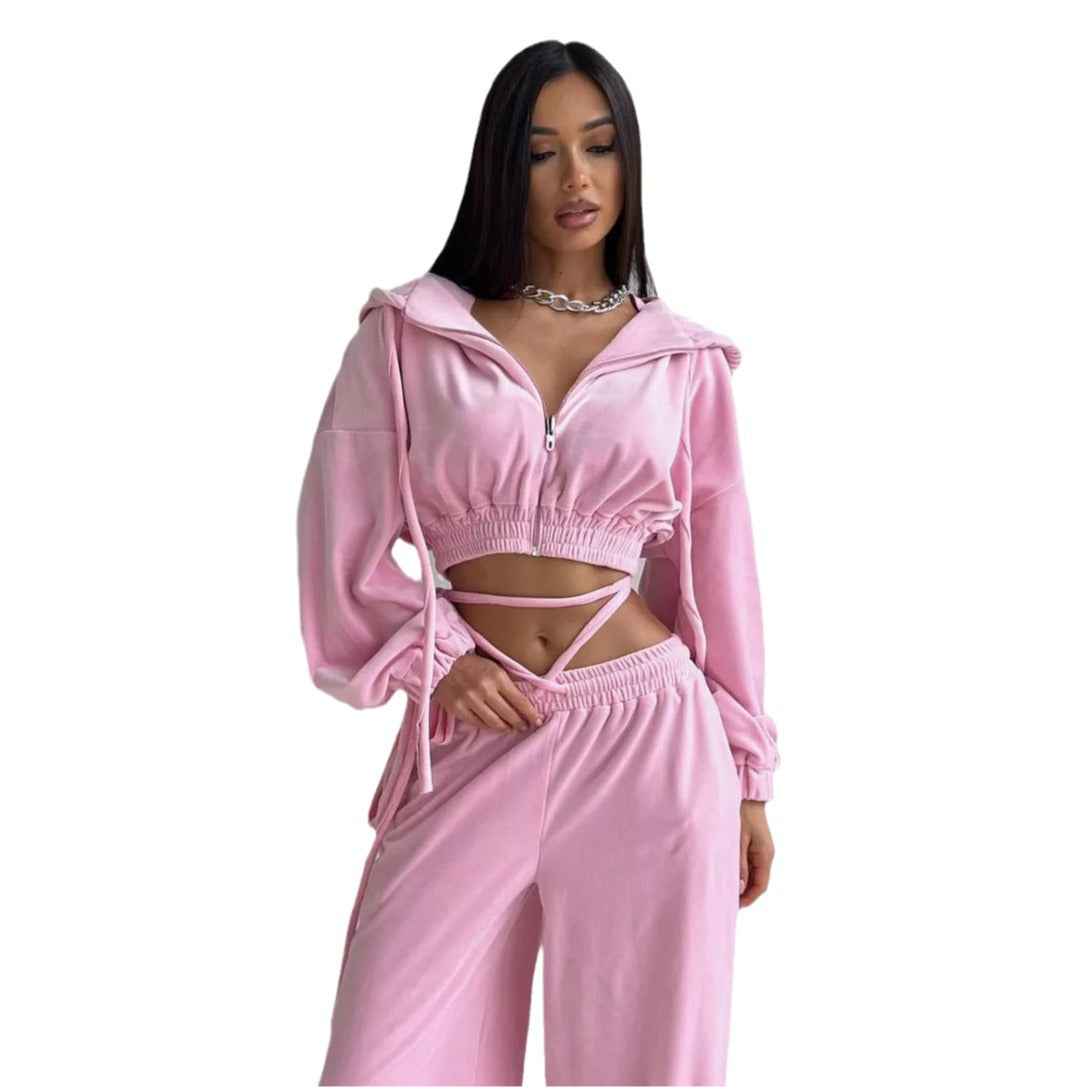 Casual tracksuit for women with hooded top and wide-leg pants Chic and Style