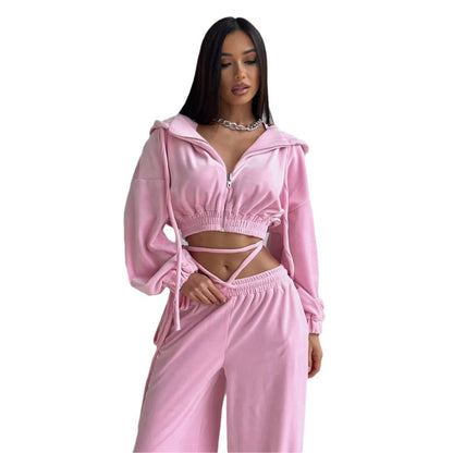 Casual tracksuit for women with hooded top and wide-leg pants Chic and Style
