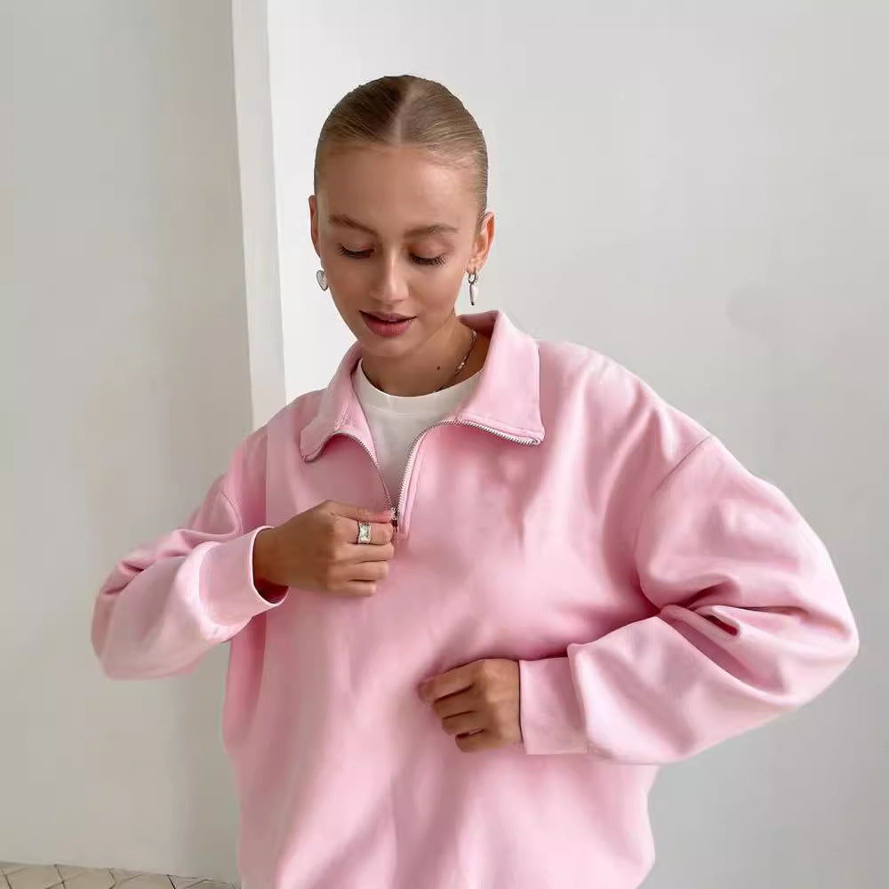 Chic and Style Women's Fleece Sporty Pull with Short Zipper