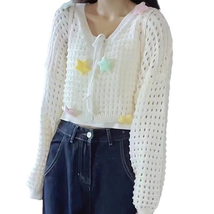 Dames cardigan léger avec des applications d'étoiles colorées et cordon de serrage Chic und Stil