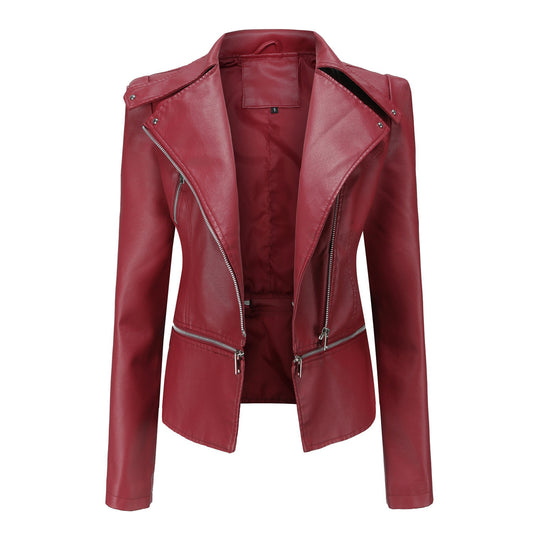 Ladies Asymmetrical Biker Jacket in Faux Leather with Refined Zips Chic and Style
