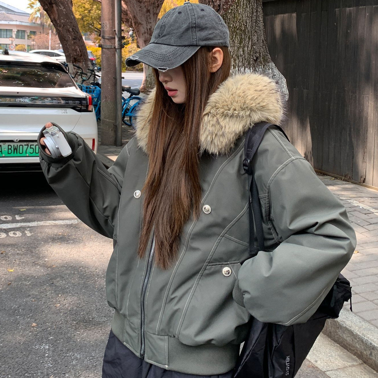 Dames d'hiver rembourrée avec col en fausse fourrure amovible et grandes poches Chic und Stil