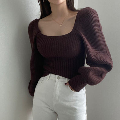Femme Pull cropped avec des manches volumineuses et une structure côtelée Chic und Stil