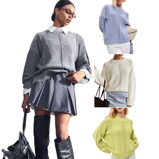 Pull en maille oversized pour femmes avec un motif ajouré fin et une finition en côte large Chic und Stil