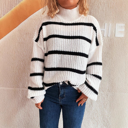 Pull en tricot pour femmes avec col montant et motif rayé tendance Chic und Stil