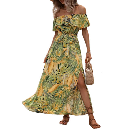 Robe maxi tropicale à épaules dénudées pour femmes Chic und Stil