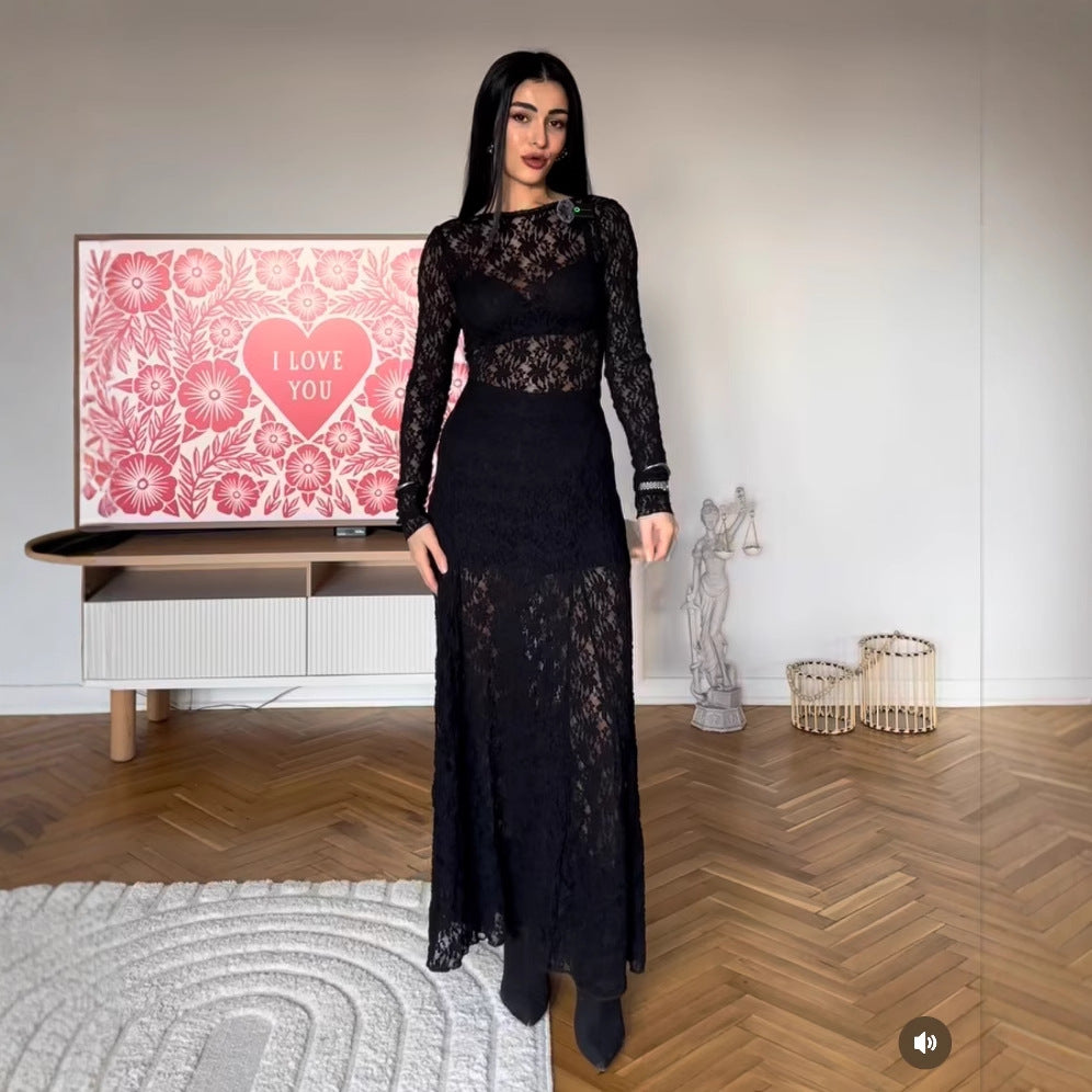 Dames Robe en dentelle à manches longues Chic und Stil