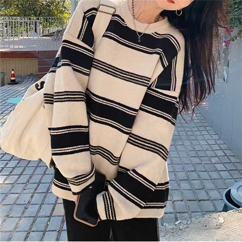 Pull en tricot décontracté pour femmes avec des rayures maritimes et une coupe ample Chic und Stil