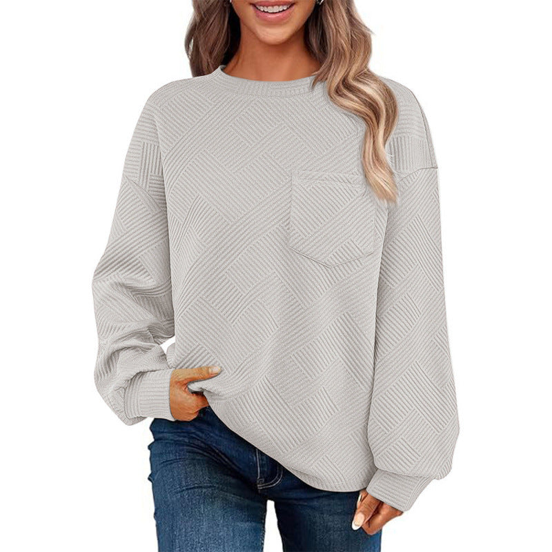 Pull décontracté pour femmes avec motif texturé et poche poitrine pratique Chic und Stil