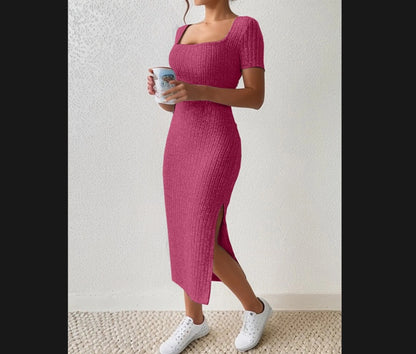 Robe maxi ajustée pour femmes avec fentes latérales et matériau élastique Chic und Stil