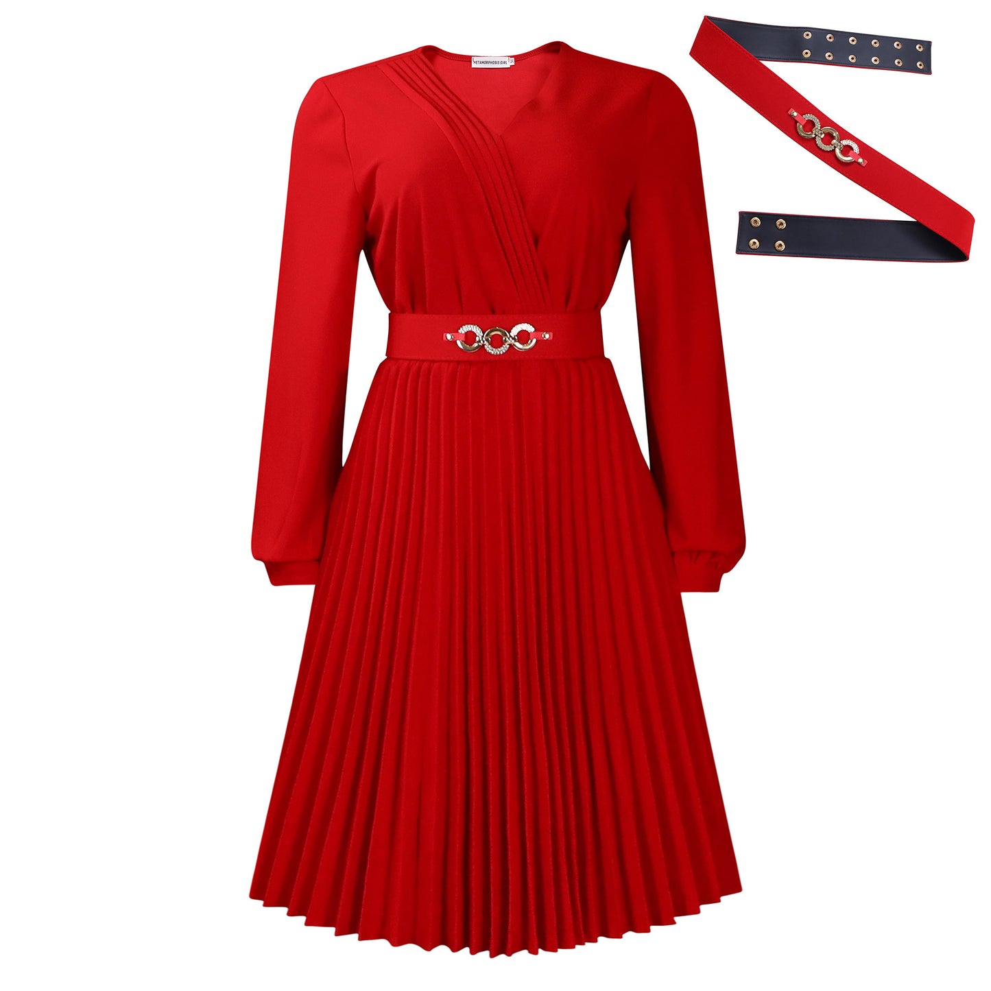 Robe portefeuille plissée pour femmes avec ceinture et élégante broche Chic und Stil