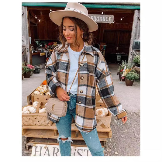 Dames Chemise en Flanelle Carreaux Veste Chic und Stil