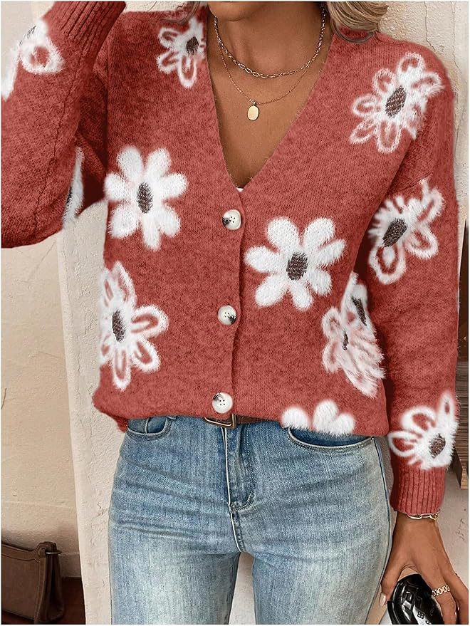 Dames cardigan douillet avec motif floral Chic und Stil