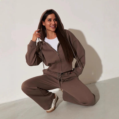 Trendy cropped hoodie set for women and wide-leg pants Chic und Stil