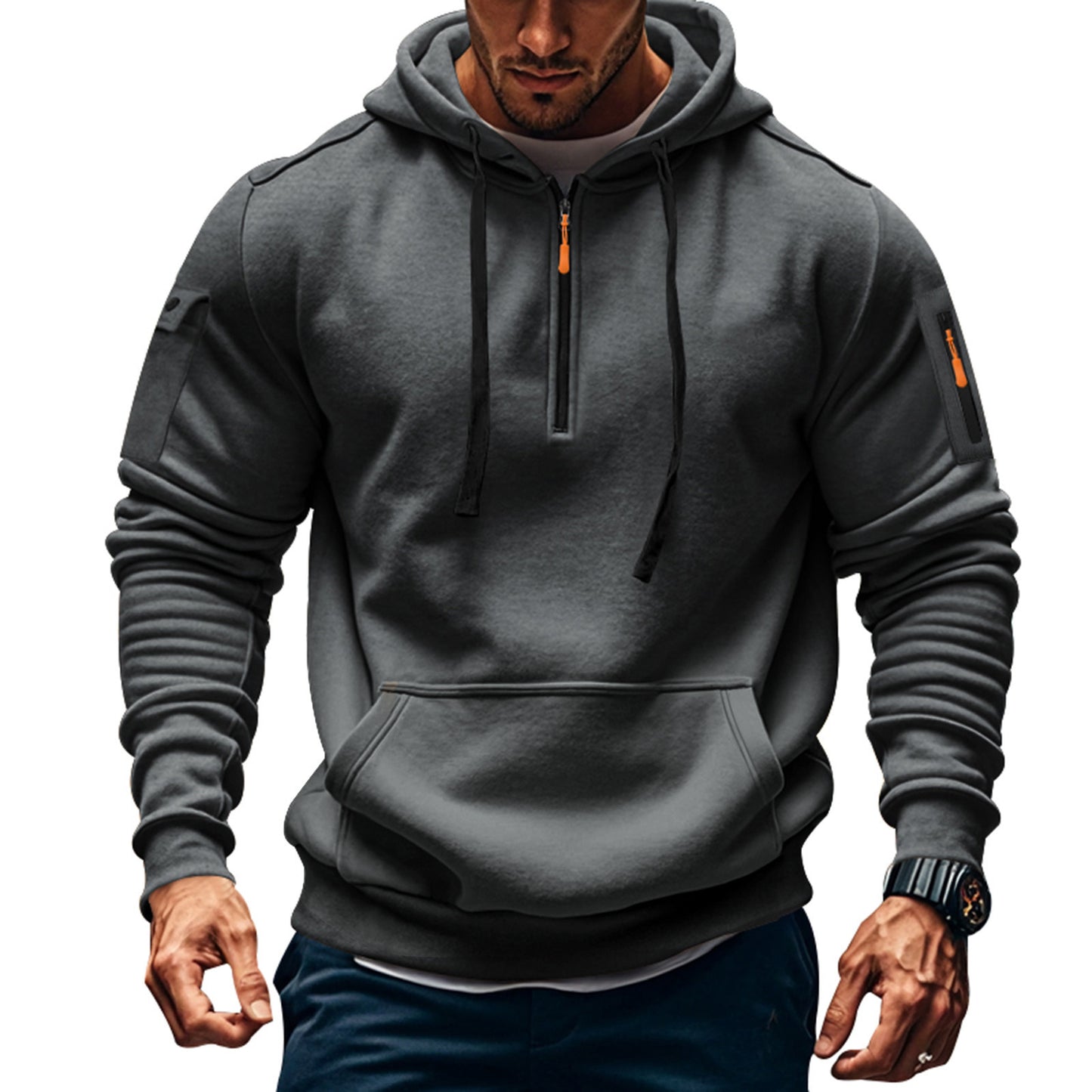 Functional hoodie for men with contrasting zipper and practical pockets Chic and Style
