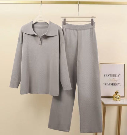 Women Elegant set of casual pants and blouses with collar Chic and Style