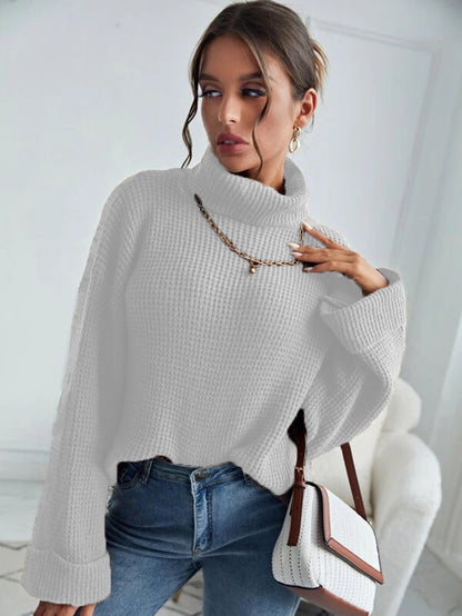 Dames Pull en tricot de haute qualité avec col montant et design structuré Chic und Stil