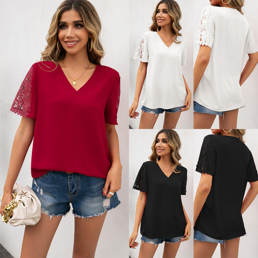 Blouse femme avec accents en dentelle et décolleté en V Chic und Stil