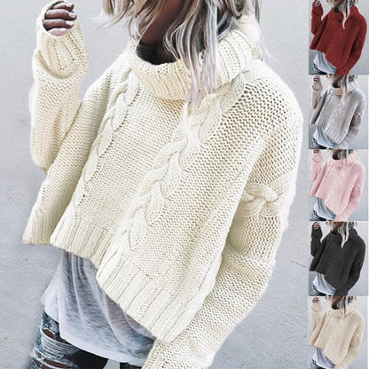 Pull-over en grosse maille pour femmes avec col haut et motif de tresse ludique Chic und Stil