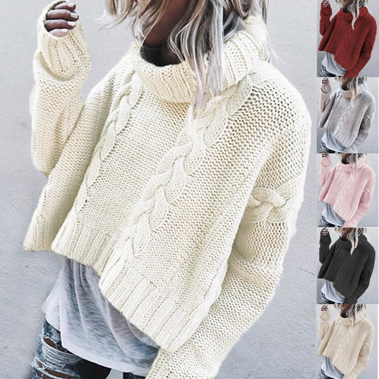 Pull-over en grosse maille pour femmes avec col haut et motif de tresse ludique Chic und Stil