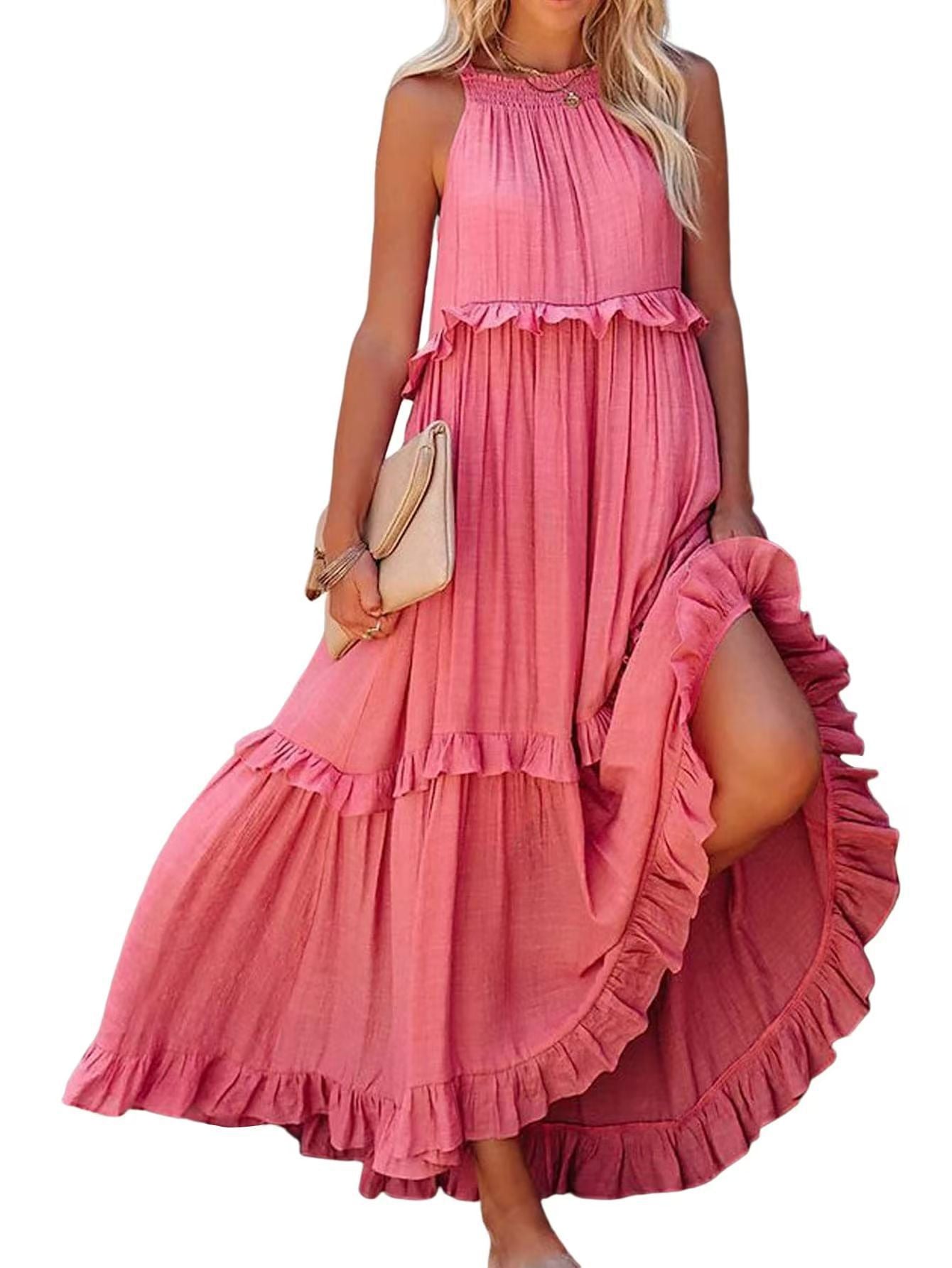 Robe maxi femme avec détails volantés et silhouette aérienne Chic und Stil