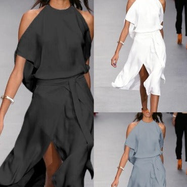 Dames Robe maxi élégante et fluide avec décolleté plongeant et taille marquée Chic und Stil