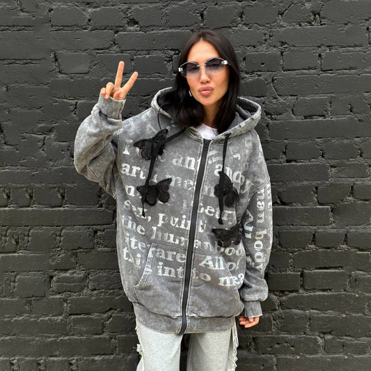 Dame Hoodie surdimensionné avec écriture et broderies Chic und Stil