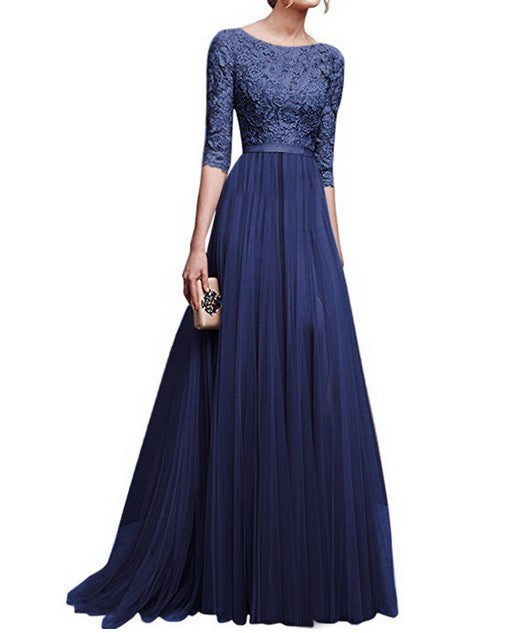 Robe de soirée élégante pour femmes avec dentelle de haute qualité et jupe fluide Chic und Still