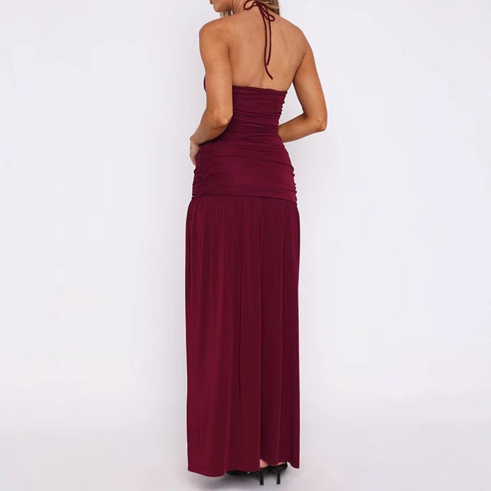 Dames élégante robe maxi avec des détails de volants raffinés et une fente haute Chic und Stil