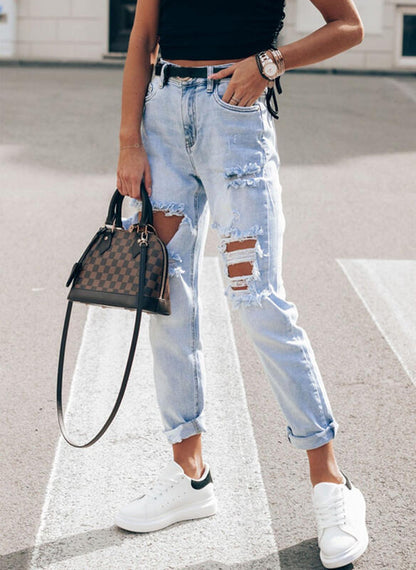 Chic und Stil | Women's Ripped Boyfriend Jeans in Casual Vintage Style with High Waist