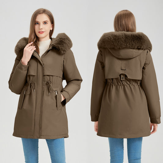 Functional jacket for women with removable faux fur collar and drawstring waist Chic und Stil