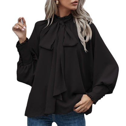 Dames Élégante blouse avec nœud et manches bouffantes Chic und Stil