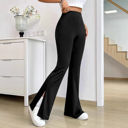 Women Elegant Bootcut Pants with Chic Side Slits and Style