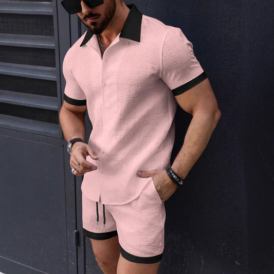 Chemise à manches courtes structurée pour hommes avec boutons et ensemble de shorts de loisirs Chic und Stil
