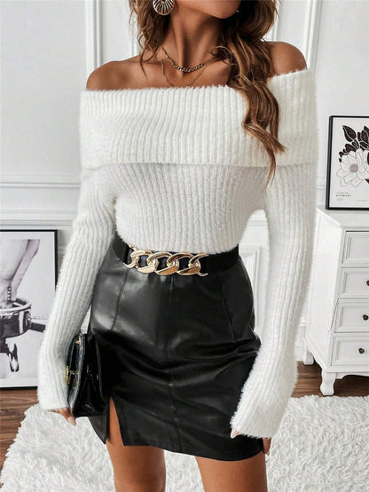 Femmes Pull en tricot Off-Shoulder Chic und Stil