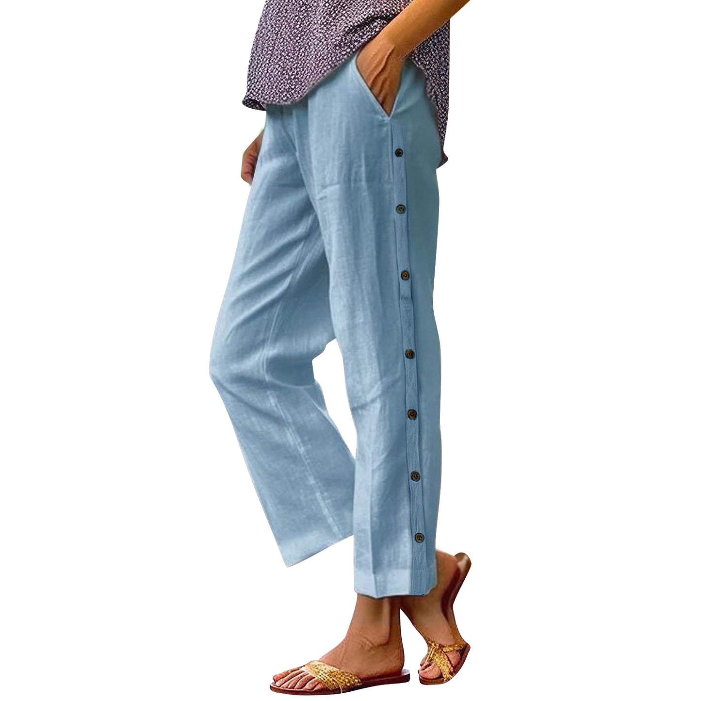 Women Lightweight and Breezy Summer Pants with Side Buttons Chic and Style