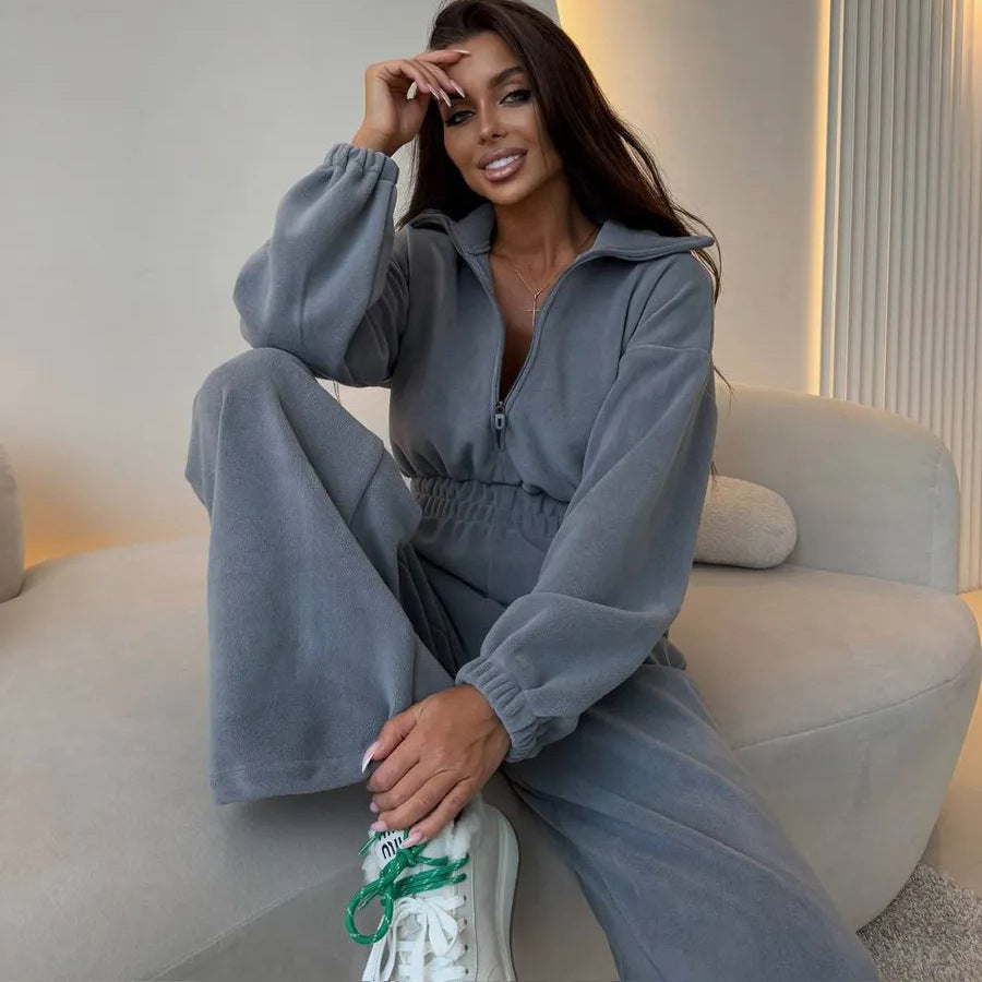 Combinaison en polaire pour femmes avec fermeture éclair et taille élastique Chic und Stil