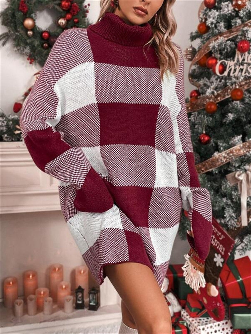 Robe en tricot pour femmes avec col haut et motif à carreaux Chic und Stil